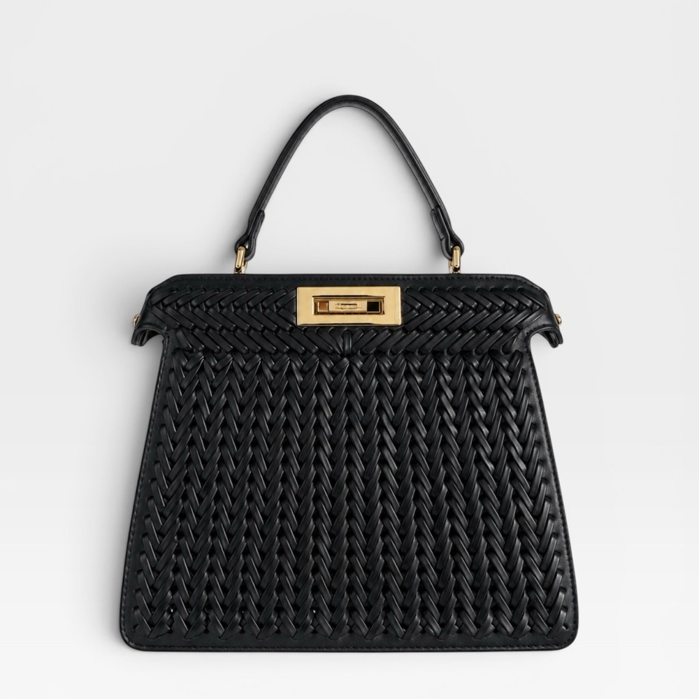 Woven Top-Handle Satchel in Black